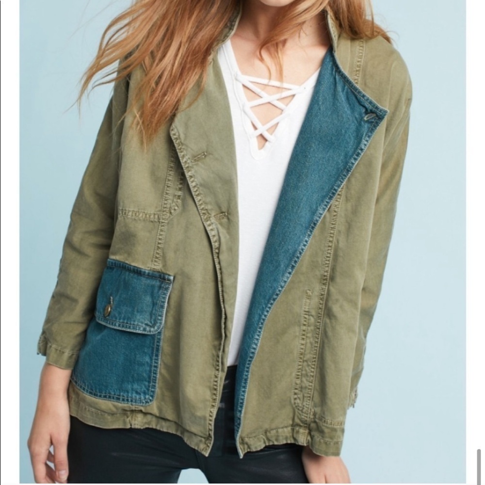 Current Elliot Double Placker Army Green Lightweight Relaxed Fit Utility jacket